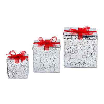 Cajas decorativas de aluminio con tapa estilo regalo (juego de 3