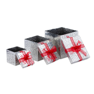 Dekorative Boxen aus Aluminium-Repousse (3er-Set) - Repousse-Boxen aus Aluminium mit Deckel im Geschenkstil (3er-Set)