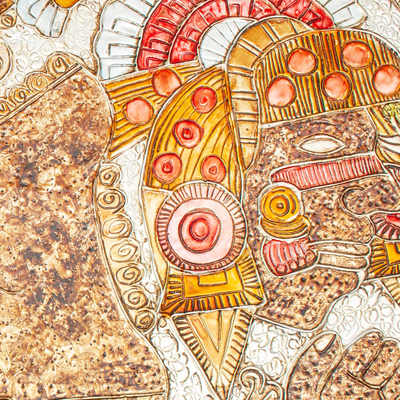 aluminium repousse panel, 'Moon Goddess Coyolxahuqui' - Framed aluminium Repousse Aztec Archaeology Alcohol Painting