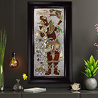 Aluminum repousse panel, 'Cacaxtla Jaguar Knight' - Framed Aluminum Repousse Jaguar Warrior Alcohol Painting
