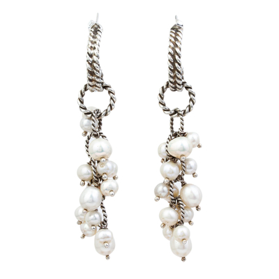 Cluster Earrings with Cultured Pearls and Taxco Silver