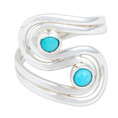 Sterling Silver Cocktail Ring with Two Turquoise Accents