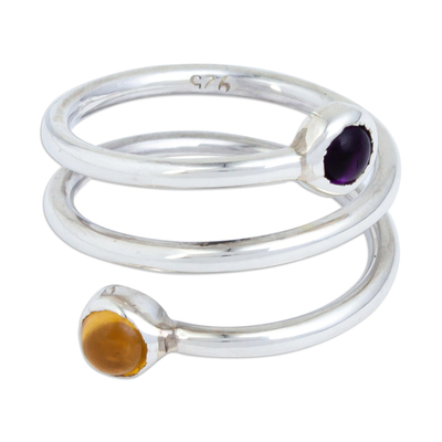 Amethyst and Citrine Bounded Sterling Silver Wrap Ring
