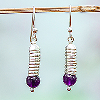 Amethyst dangle earrings, 'Taxco Cocoon' - Taxco Sterling Silver Dangle Earrings with Purple Amethyst