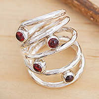 Garnet multi-stone ring, 'Pomegranate Spring' - Sterling Silver Multi-Loop Cocktail Ring with 4 Garnets