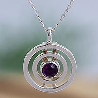 Amethyst pendant necklace, 'Violet Target' - Sterling Silver Pendant Necklace with Amethyst from Taxco