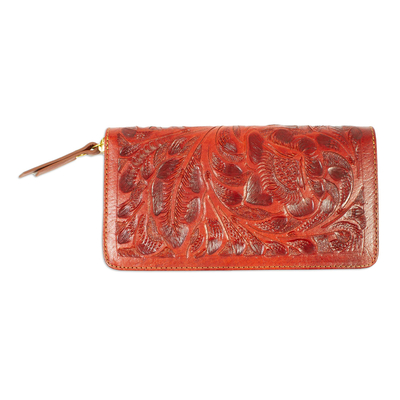 Leather wallet, 'Russet Keeper' - Russet coloured Leather Zippered Wallet from Mexico