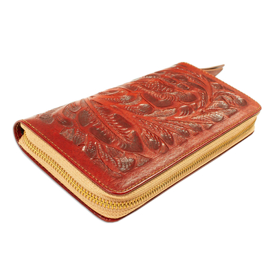 Leather wallet, 'Russet Keeper' - Russet coloured Leather Zippered Wallet from Mexico