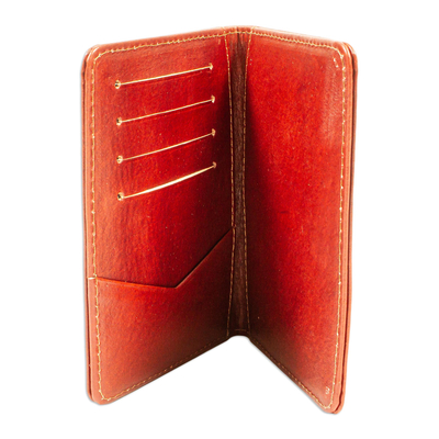 Leather passport holder, 'Mahogany traveller' - Redwood Embossed Leather Passport Holder from Mexico