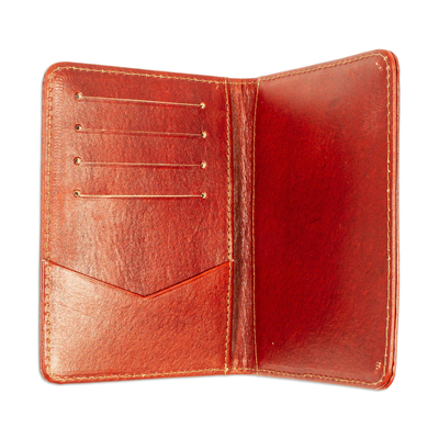 Leather passport holder, 'Mahogany traveller' - Redwood Embossed Leather Passport Holder from Mexico