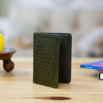 Leather passport holder, 'Deep Olive Traveler' - Army Green Embossed Leather Passport Holder from Mexico