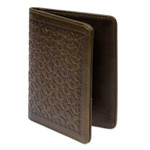 Leather passport holder, 'Deep Olive Traveler' - Army Green Embossed Leather Passport Holder from Mexico