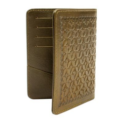 Army Green Embossed Leather Passport Holder from Mexico