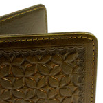 Leather passport holder, 'Deep Olive Traveler' - Army Green Embossed Leather Passport Holder from Mexico