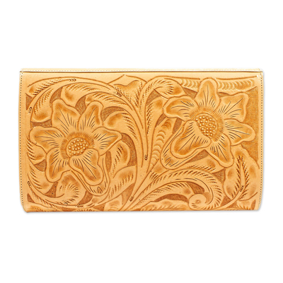 Lederschlinge - Umhängetasche aus mandelbeigem Leder mit geprägtem Muster
