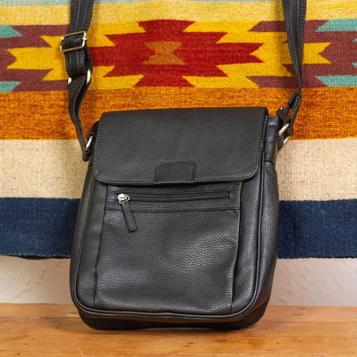 Black Canvas Shoulder Bag with Multiple Compartments - Urban Adventures |  NOVICA