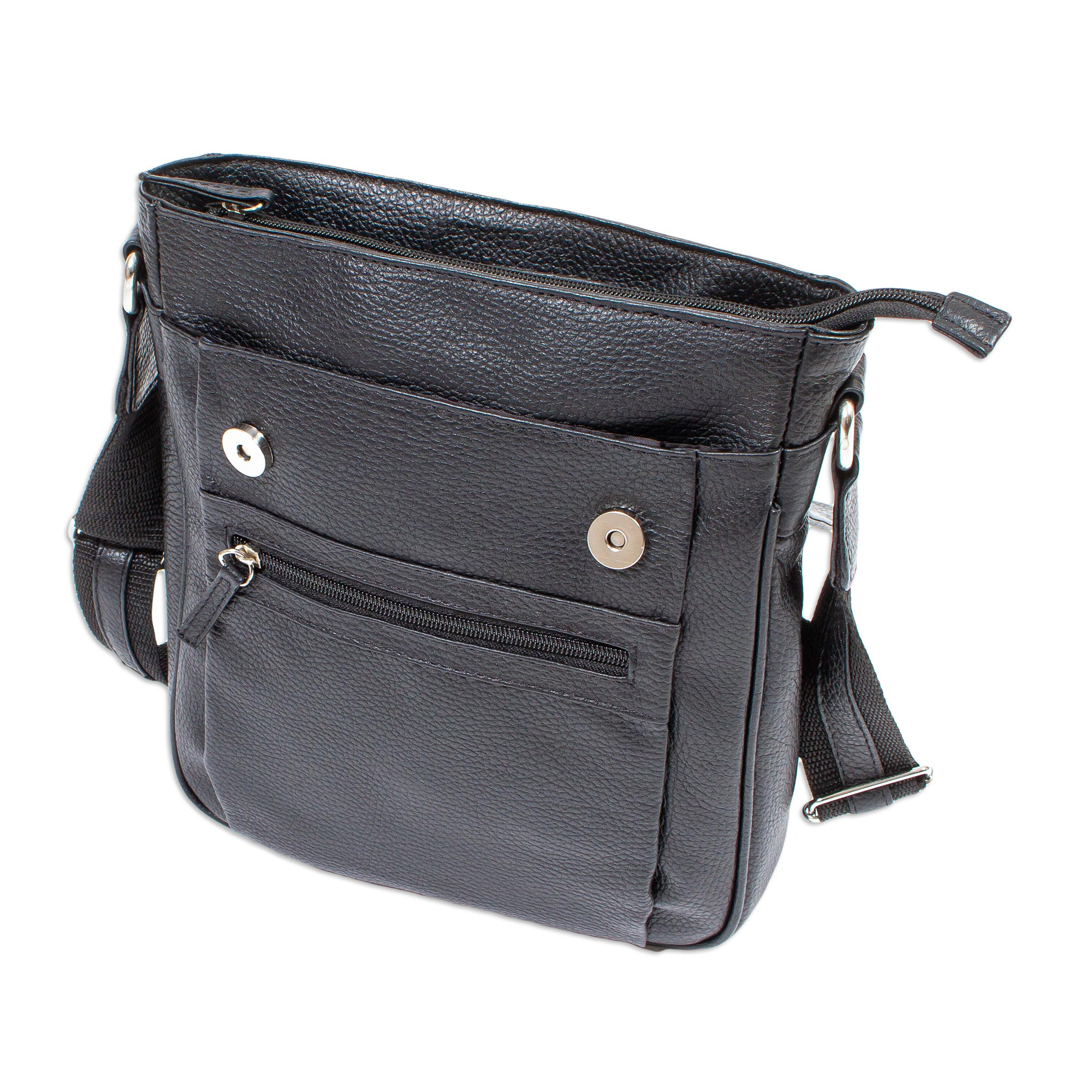 Basic Black Leather Sling Purse with 6 Compartments - Black Pack | NOVICA