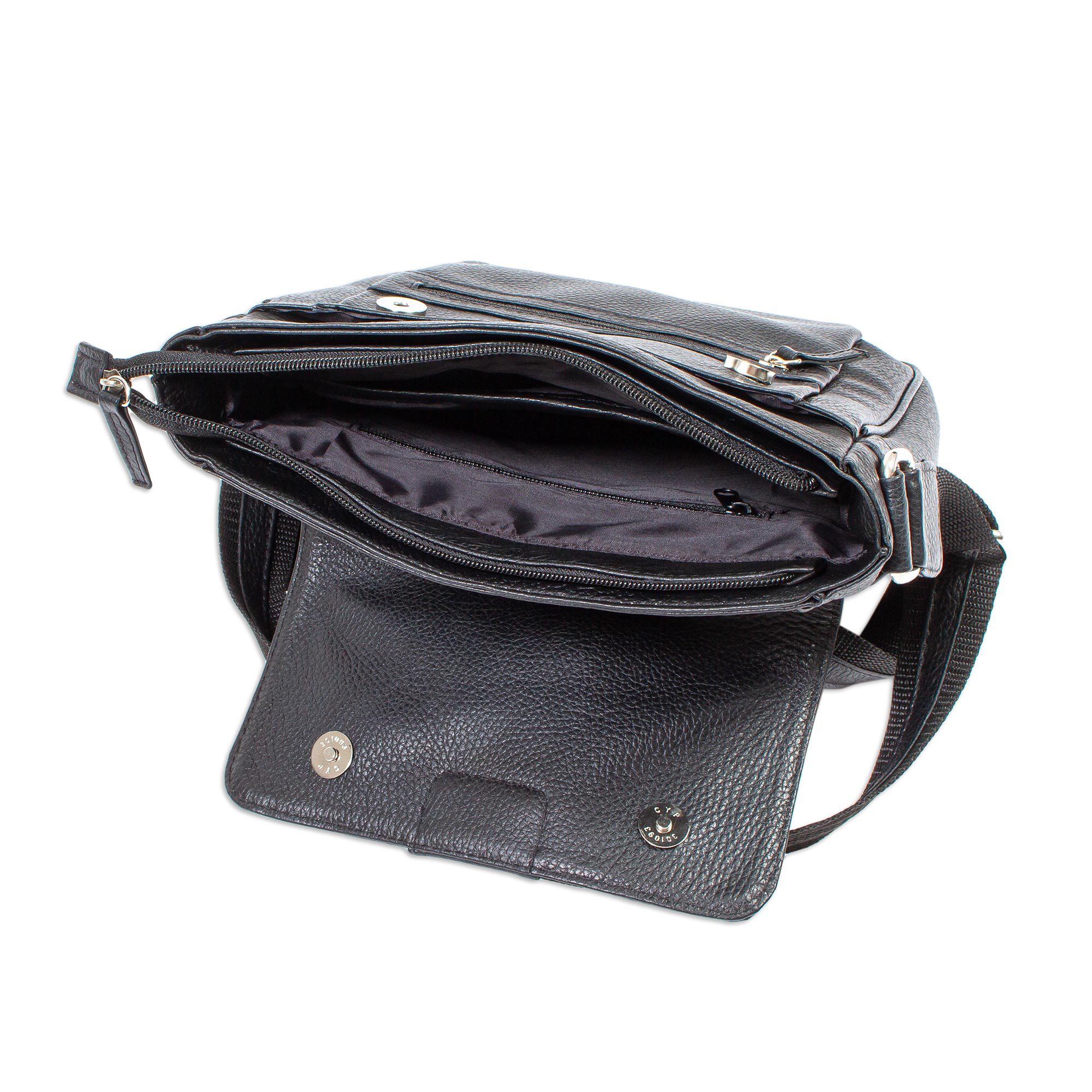 Basic Black Leather Sling Purse with 6 Compartments Black Pack NOVICA