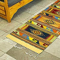 Zapotec wool runner, 'Ancient Walk' (2x6.5) - Naturally-Dyed 100% Wool Runner Rug with Zapotec Designs