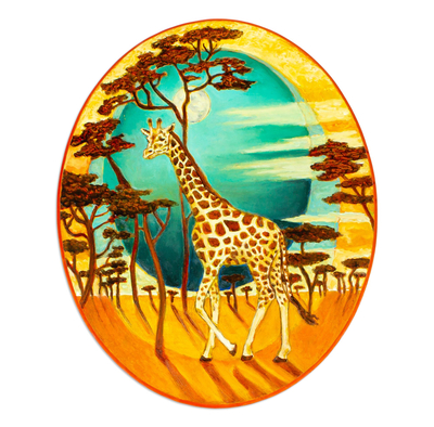 'Day and Night' - Oil and Acrylic on Wood With Giraffe Trees Sun and Moon