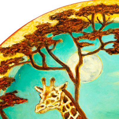 „Tag und Nacht“ – Öl und Acryl auf Holz mit Giraffenbäumen, Sonne und Mond