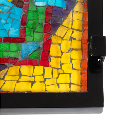 Glass mosaic folding table, 'Luminous Mandala' - Mandala Inspired Cut Glass Mosaic Folding Table from Mexico