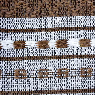 Cotton curtains, 'Coffee and Milk' (pair) - Brown and White 100% Cotton Curtains from Oaxaca (Pair)