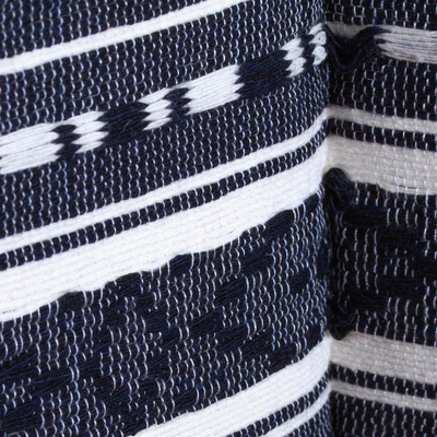 Cortinas de algodón, (par) - Cortinas de algodón tejidas a mano en azul y blanco de Oaxaca (par)