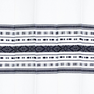 Cortinas de algodón, (par) - Cortinas de algodón tejidas a mano en azul y blanco de Oaxaca (par)