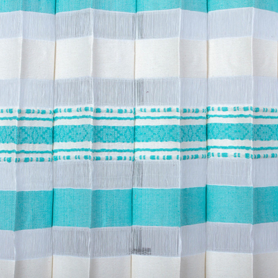 Baumwollvorhänge, (Paar) - Blaugrüne und weiße Vorhänge aus 100 % Baumwolle aus Oaxaca (Paar)