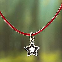 Sterling silver pendant necklace, 'Mexican Night Star' - Star Within a Star Sterling Silver Pendant Necklace