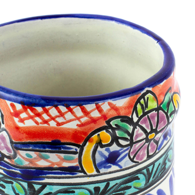 Hand Painted Ceramic Utensils Container from Mexico, 'Colonial Guanajuato