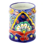 Ceramic utensils holder, 'Hidalgo Fiesta' - Hand Painted Ceramic Silverware Container from Mexico