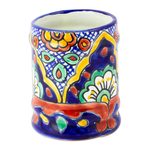Ceramic utensils holder, 'Hidalgo Fiesta' - Hand Painted Ceramic Silverware Container from Mexico
