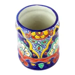 Ceramic utensils holder, 'Hidalgo Fiesta' - Hand Painted Ceramic Silverware Container from Mexico
