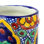 Ceramic utensils holder, 'Hidalgo Fiesta' - Hand Painted Ceramic Silverware Container from Mexico
