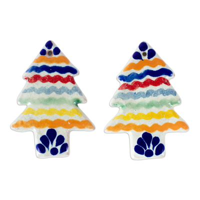 Ceramic Holiday Ornaments with Christmas Tree Motif (Pair)