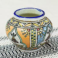 Ceramic flower pot, 'Desert Fruits' - Talavera Inspired Unique Flower Pot from Puebla Mexico