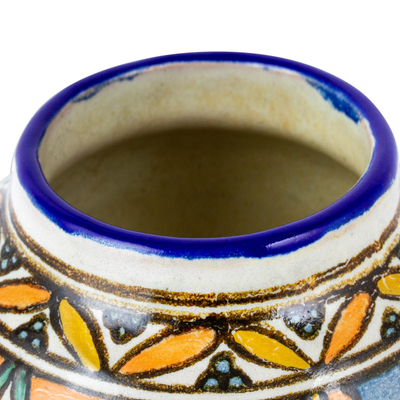 Ceramic flower pot, 'Desert Fruits' - Talavera Inspired Unique Flower Pot from Puebla Mexico