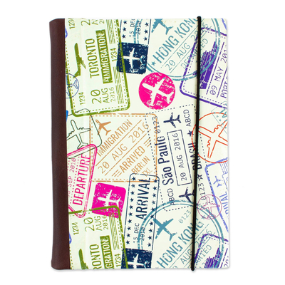 Tagebuch aus recyceltem Papier mit Lederbesatz - Handgefertigtes Tagebuch aus recyceltem Papier mit Passstempeln