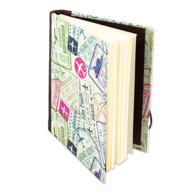 Tagebuch aus recyceltem Papier mit Lederbesatz - Handgefertigtes Tagebuch aus recyceltem Papier mit Passstempeln