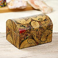 Decoupage decorative box, 'Old World' - Decoupage Pinewood Decorative Box with an Old Map Image