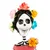 Skulptur aus Pappmaché - Catrina-Figur aus Pappmaché mit Kleid im Rosen-Motiv