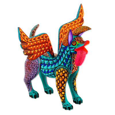 Multicolored Winged Dog Alebrije from Oaxaca Mexico