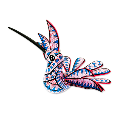 Alebrije escultura - Alebrije de colibrí en rosa y azul de Oaxaca