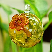 Recycled glass hummingbird feeder, 'Tangerine Sweet' - Orange Recycled Glass Hummingbird Feeder from Mexico