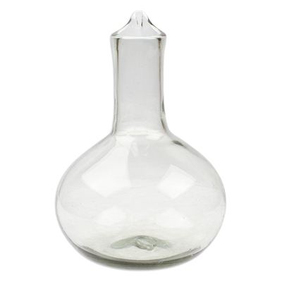 Handblown recycled glass decanter, 'Exquisite Shape' - Handblown Recycled Glass Wine Decanter from Mexico