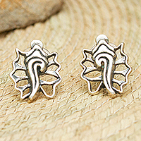 Sterling silver button earrings, 'Aztec Snail' - Sterling Silver Button Earrings with Aztec Snail Symbol