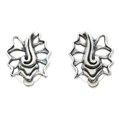 Sterling Silver Button Earrings with Aztec Snail Symbol