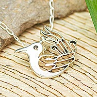 Sterling silver pendant necklace, 'Huitzitzilin' - Aztec Hummingbird Sterling Silver Pendant Necklace